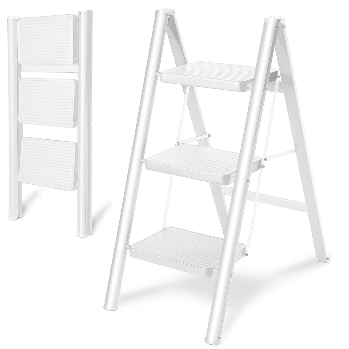 Double Elite 3-step folding ladder in use for safe reach and compact storage