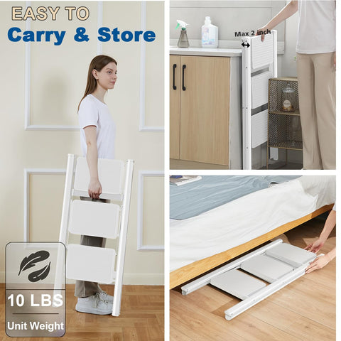 Double Elite ladder folded compactly for under-bed or behind-door storage