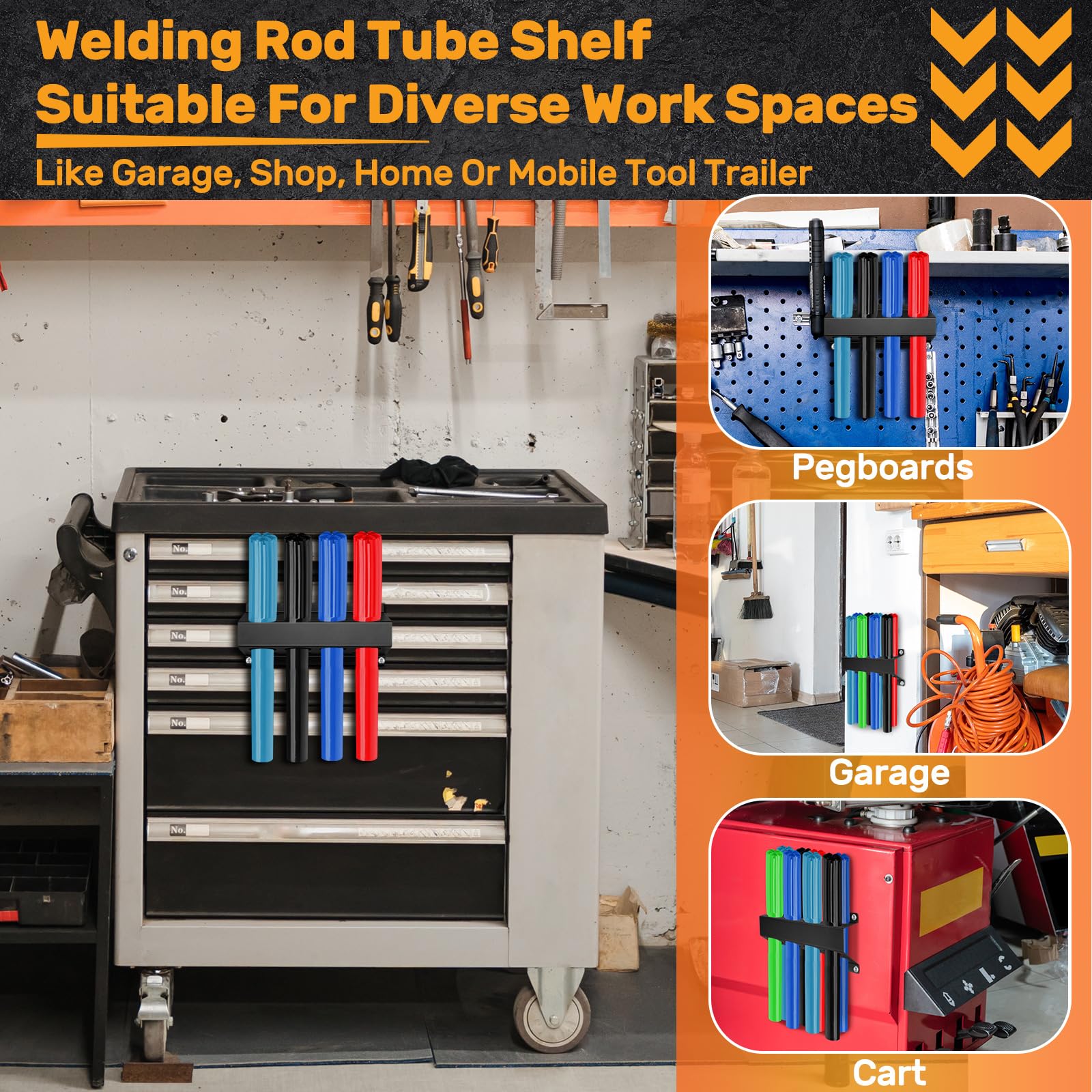 Pegboard-compatible mounting with 1/4-inch holes for flexible setup.