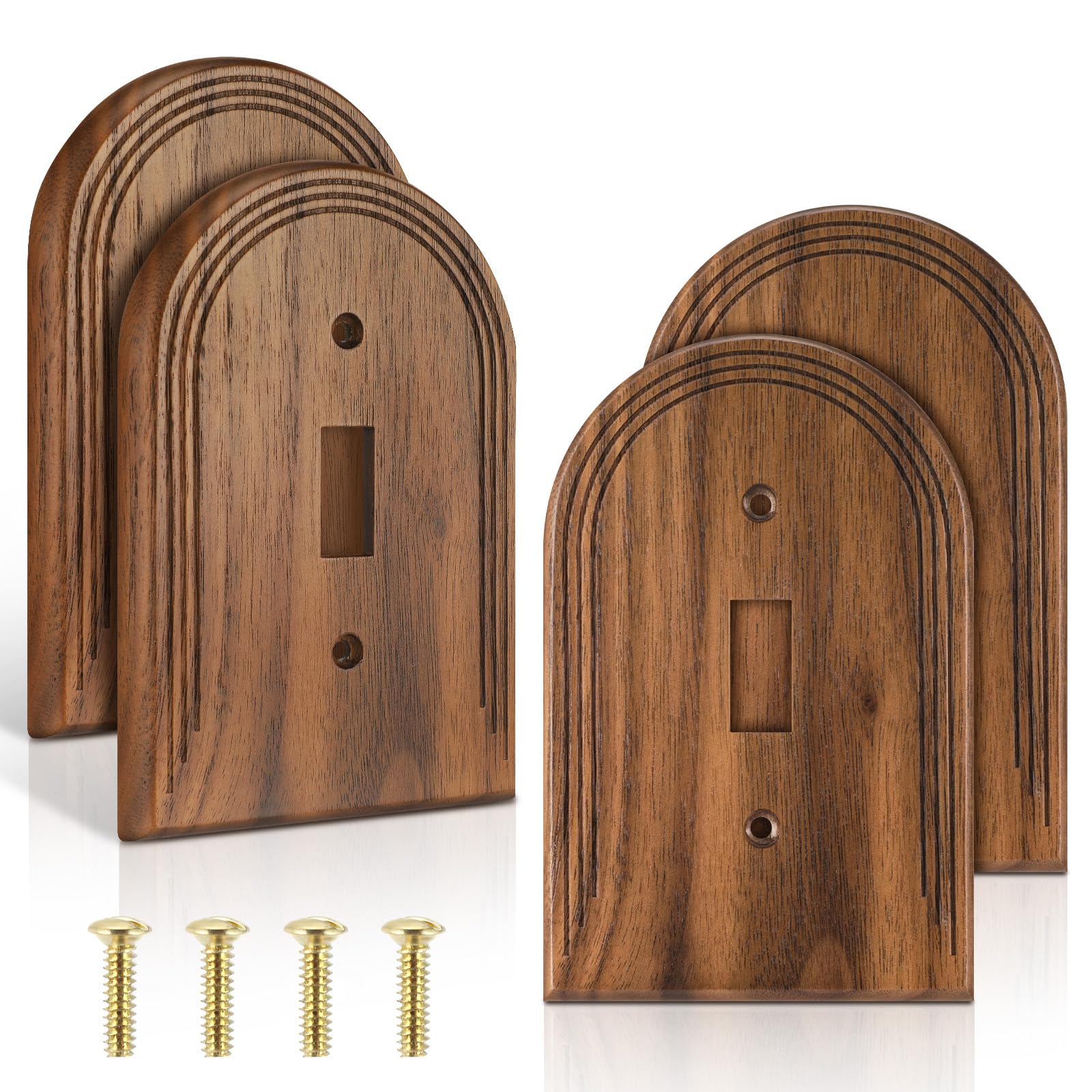 DoubleFill walnut wood switch cover with arch single toggle, highlighting natural grain for warm interiors