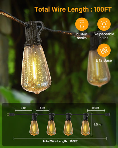 Doukedge 100FT LED outdoor string lights installation holes for easy hanging