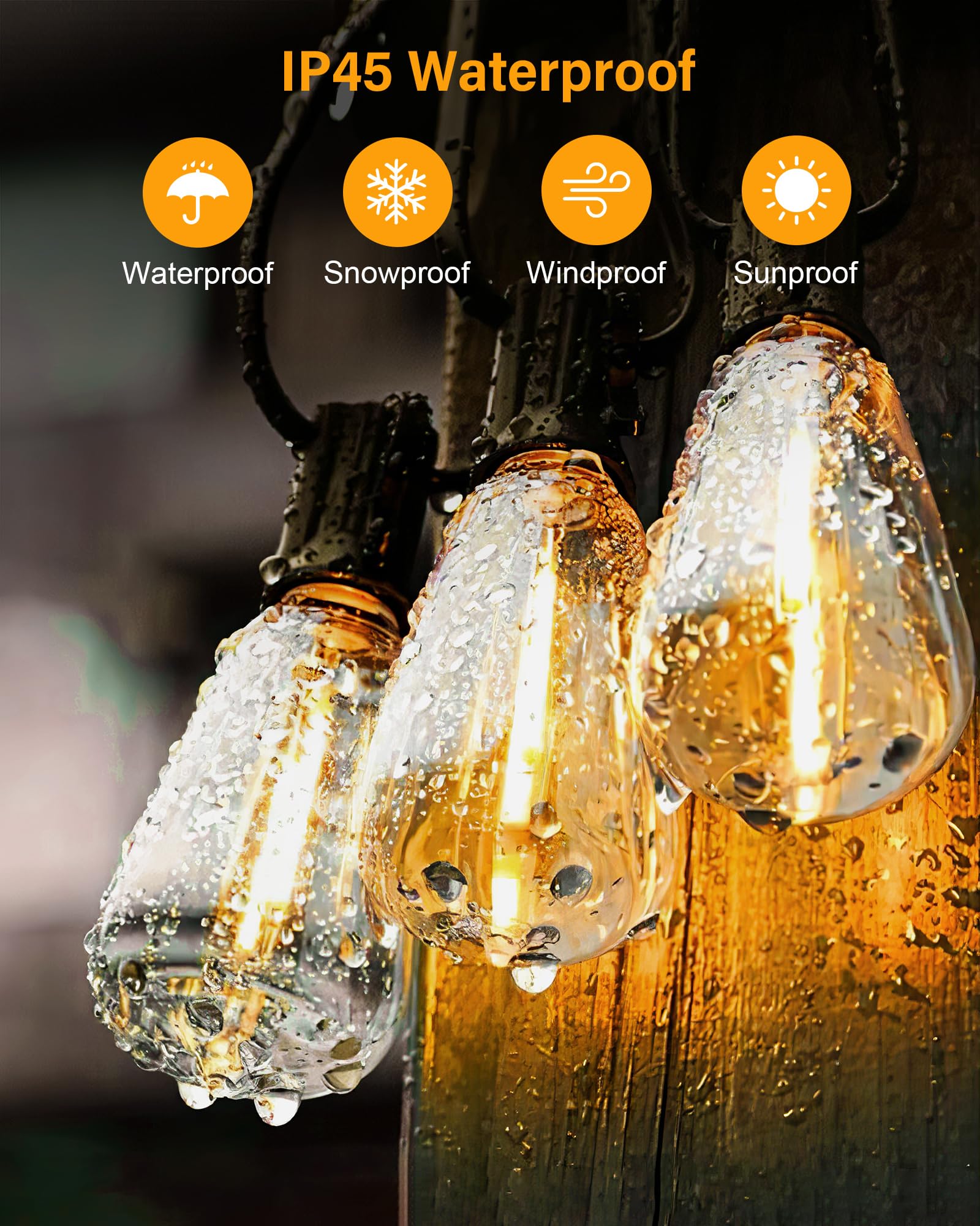 Doukedge 100FT LED outdoor string lights waterproof design for outdoor reliability