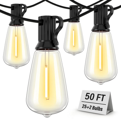 Doukedge outdoor string lights 50ft with 26 bulbs for warm porch illumination