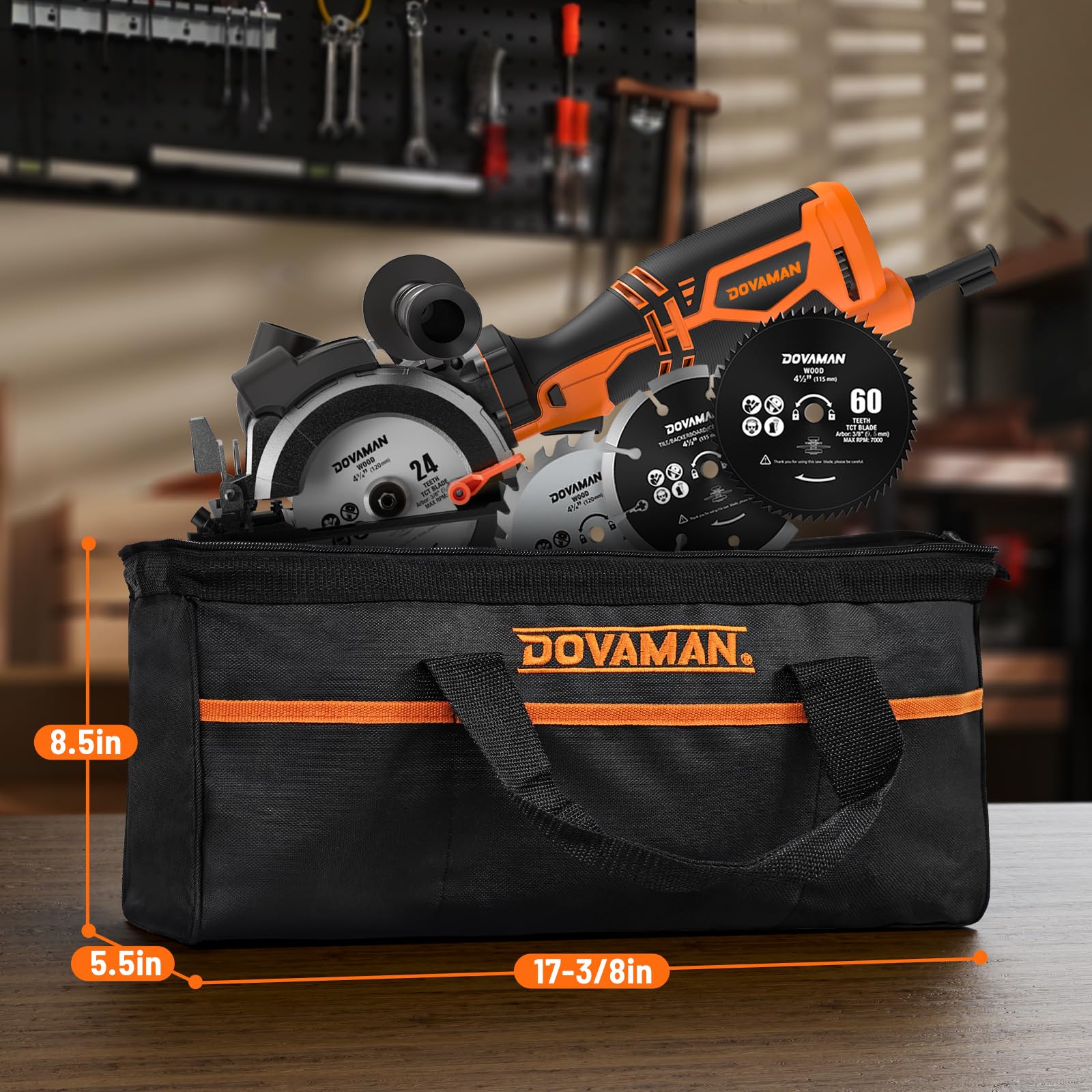 DOVAMAN circular saw with metal auxiliary handle for stable control.