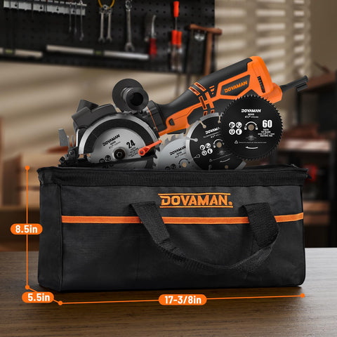 DOVAMAN circular saw with metal auxiliary handle for stable control.