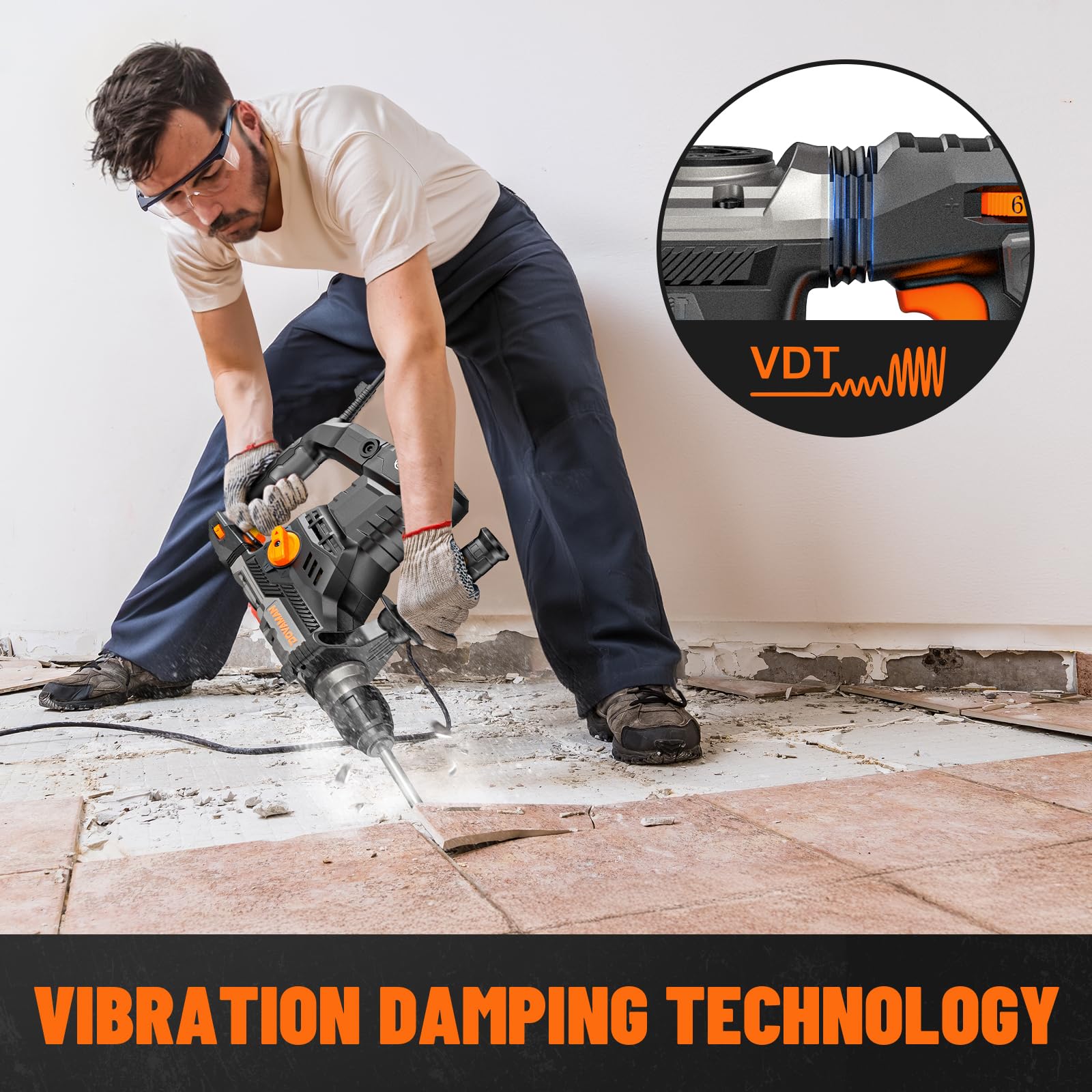DOVAMAN RH15A in-use on concrete showing masonry drilling power.