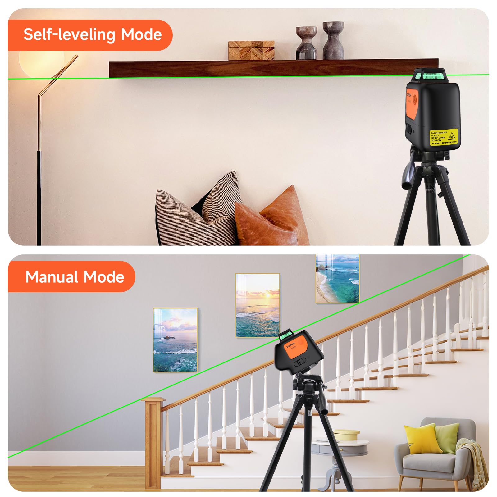 DOVOH PV-360G shows 360° horizontal line for efficient room leveling.