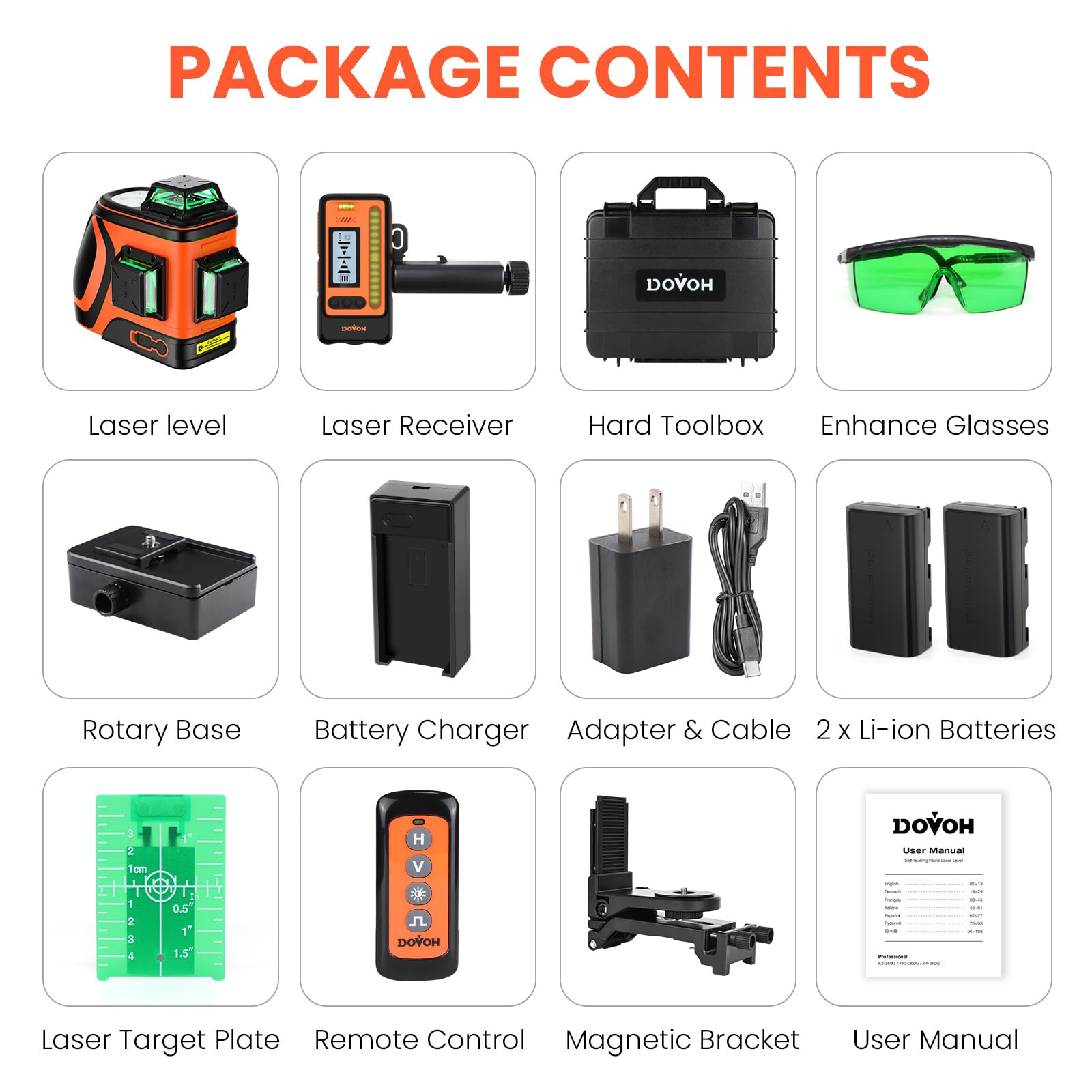 DOVOH H3-360G includes target plate and green glasses for visibility.