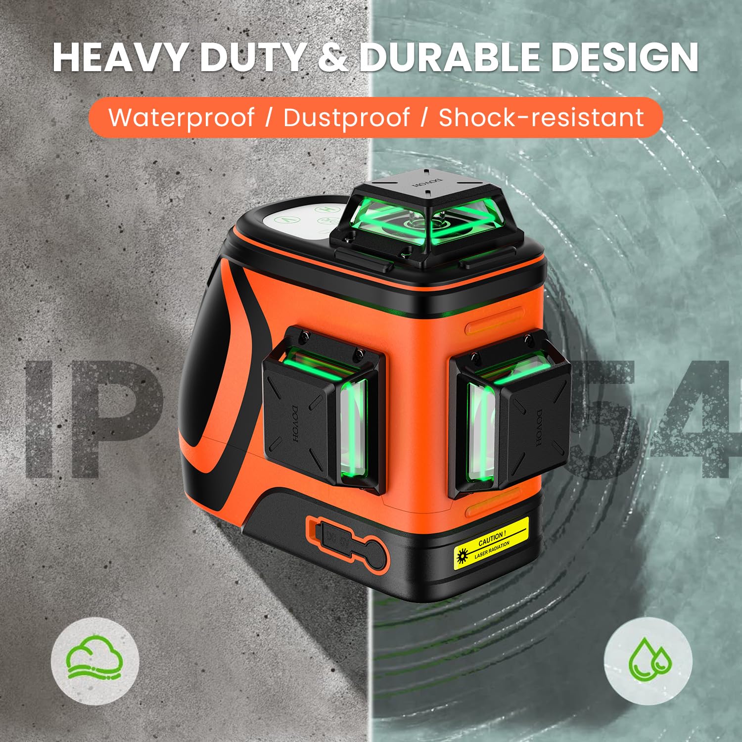 DOVOH H3-360G bright green laser beam improves visibility with receiver.