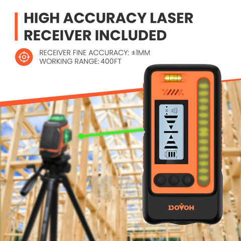 DOVOH H3-360G receiver detects laser signals for outdoor accuracy under sun.