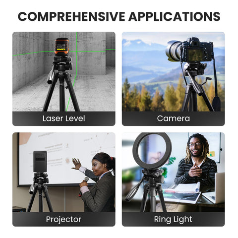 DOVOH tripod with 1/4-inch screw mount fits most lasers and cameras.