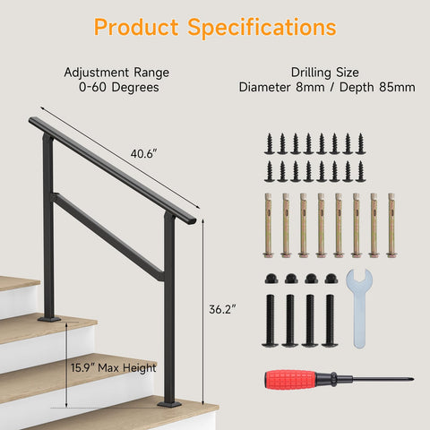 Dovov wrought iron rail with durable finish resists rust and weathering.