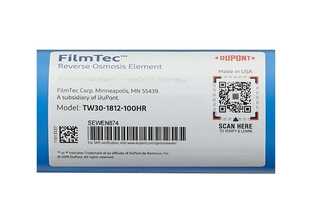 Dow FilmTec TW30-1812-100HR membrane, side view, durable dry-shipped design for storage
