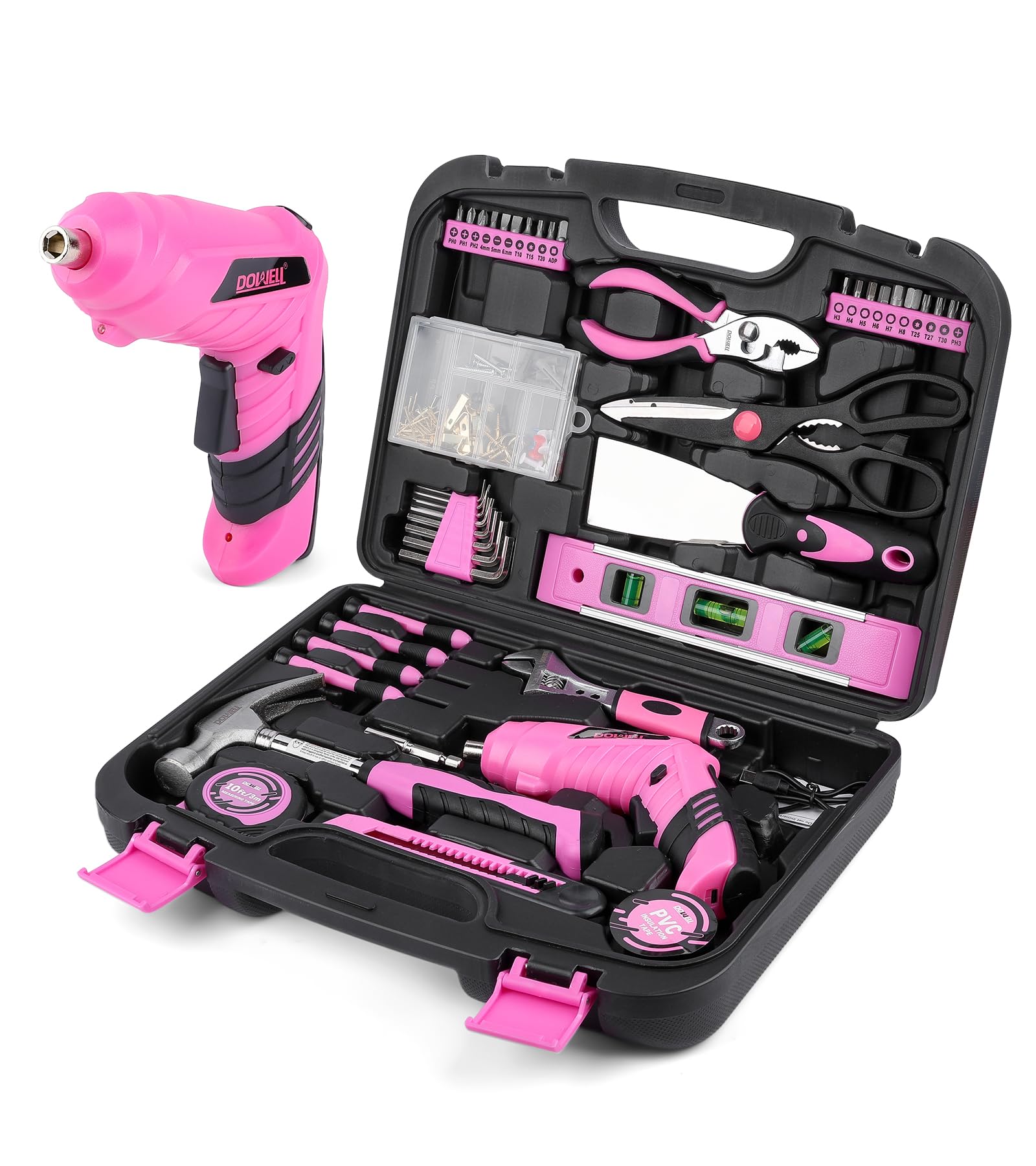 DOWELL 143 piece pink tool kit in a box for organized DIY repairs