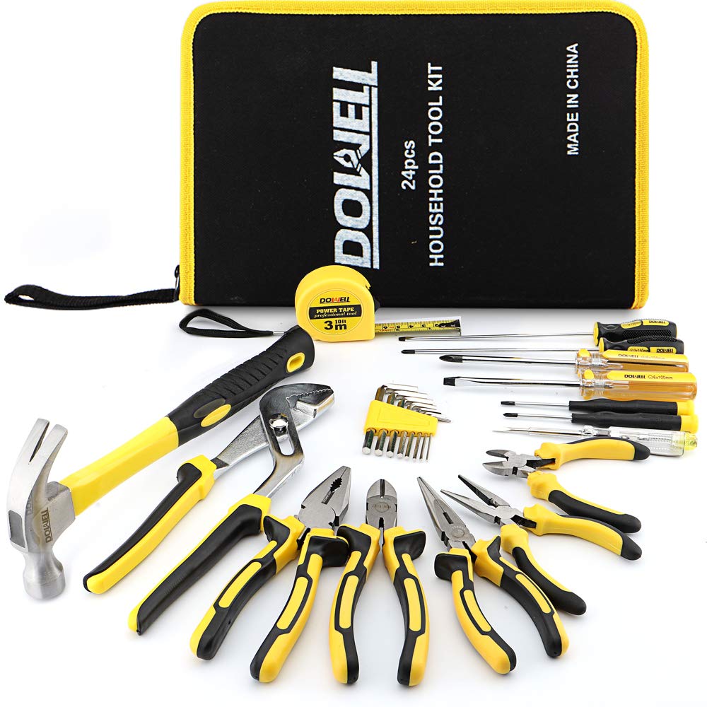 Dowell 24-piece tool set case front showing compact all-in-one kit for quick home repairs.