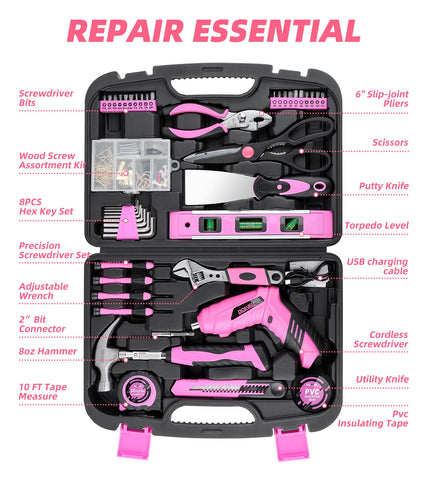 DOWELL pink cordless screwdriver with LED lights for precise screw driving