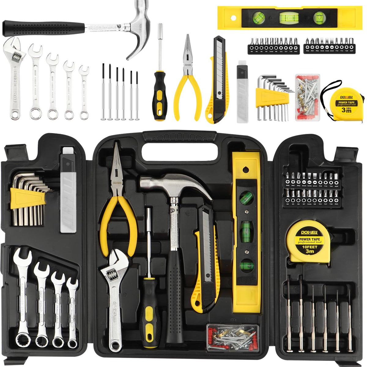 DOWELL 90-piece tool set in a compact case for easy transport.