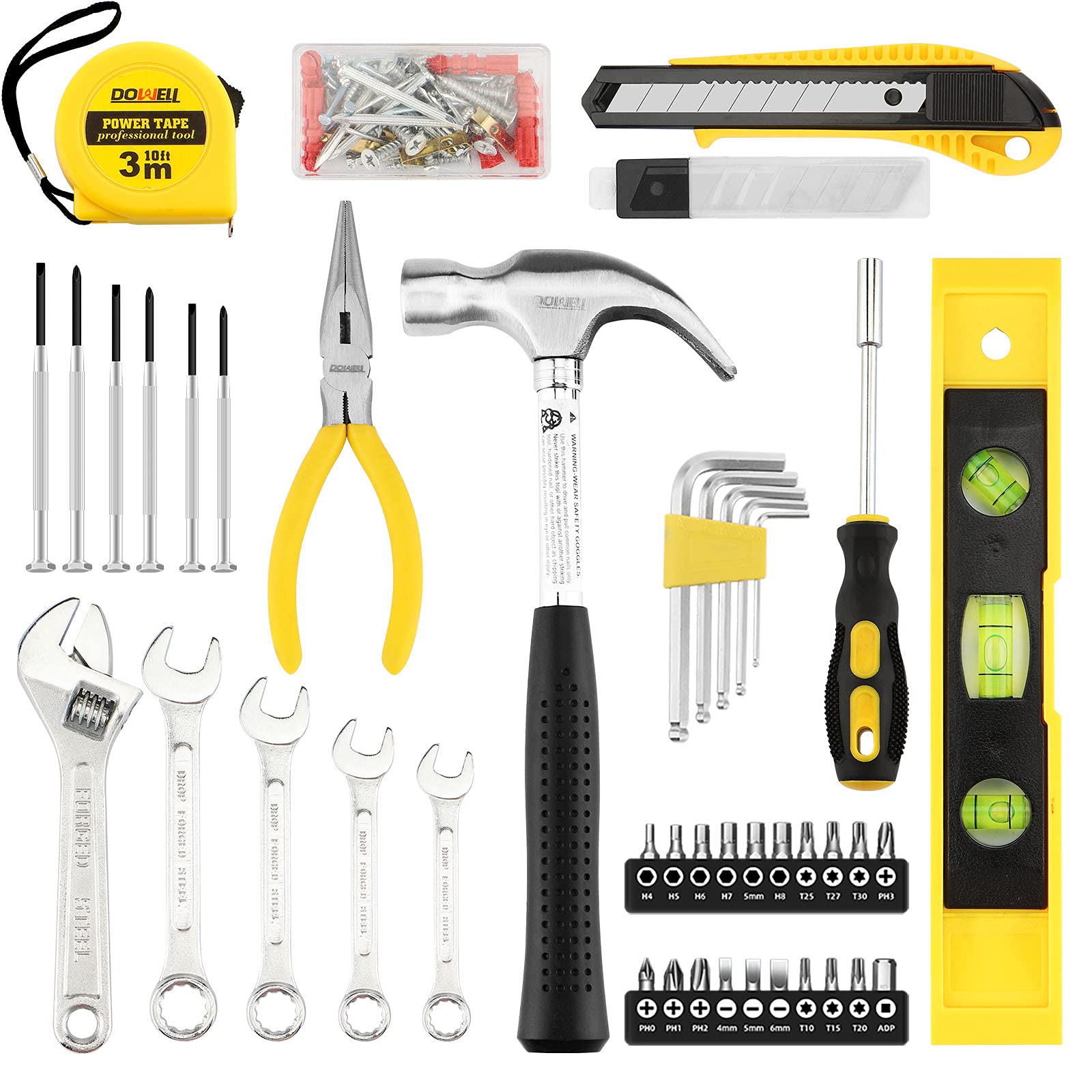 DOWELL wrenches and combination wrenches arranged for versatile home repairs.