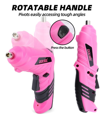 DOWELL pink LED-light screwdriver with built-in LED for working in dark corners.