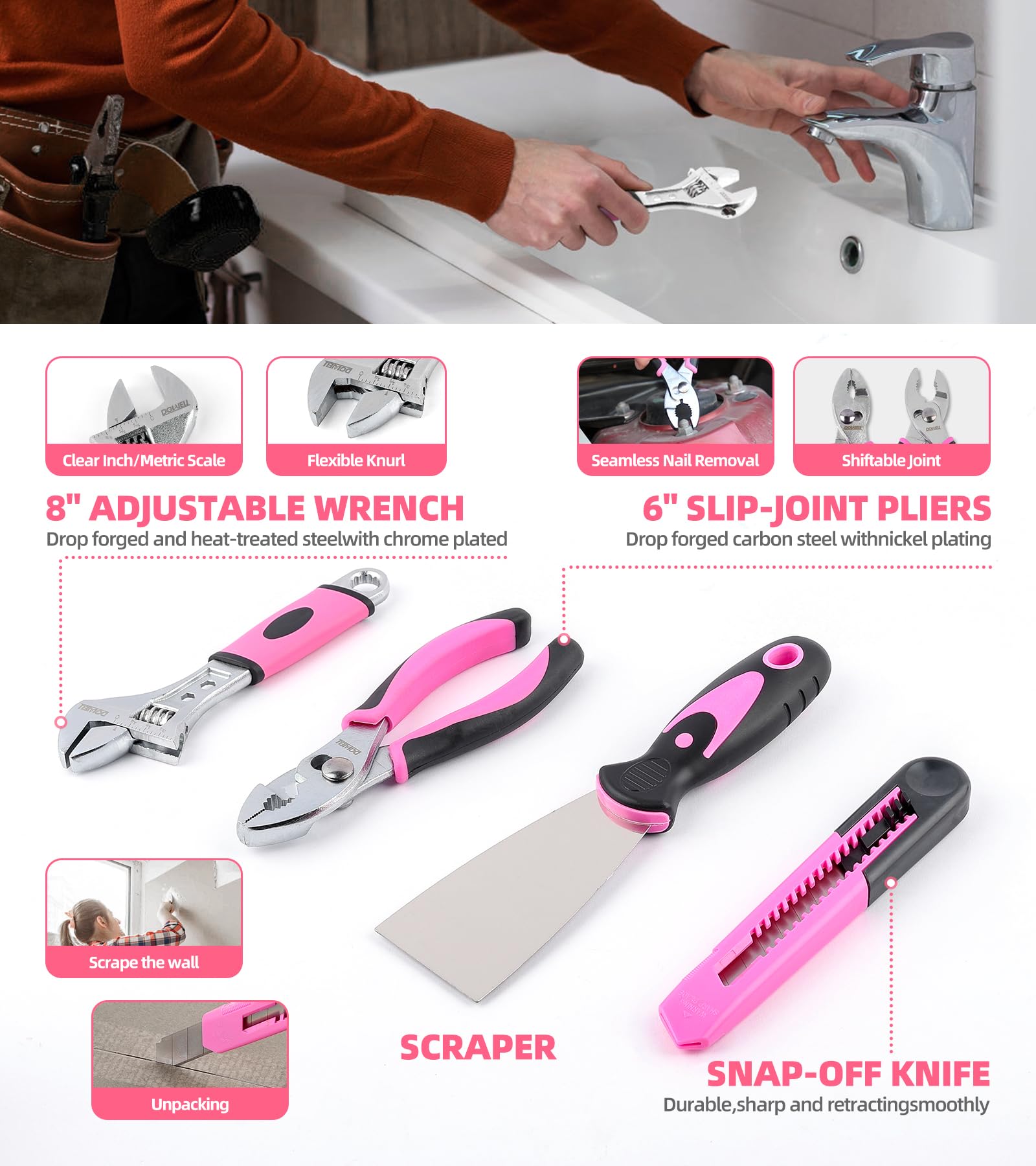 DOWELL pink pliers for gripping and bending small hardware