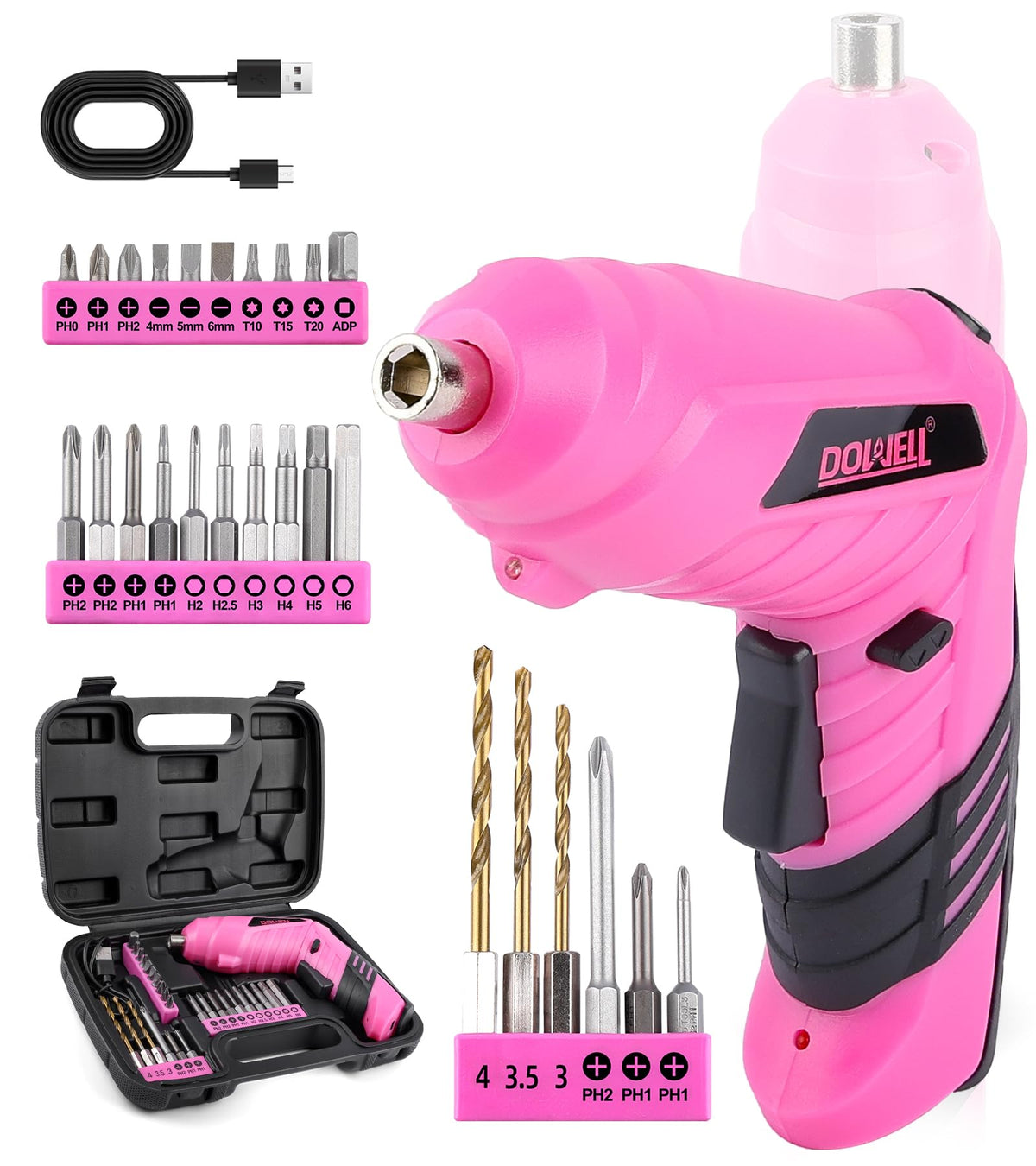 DOWELL power cordless screwdriver in a compact design for quick, one-handed screwdriving.