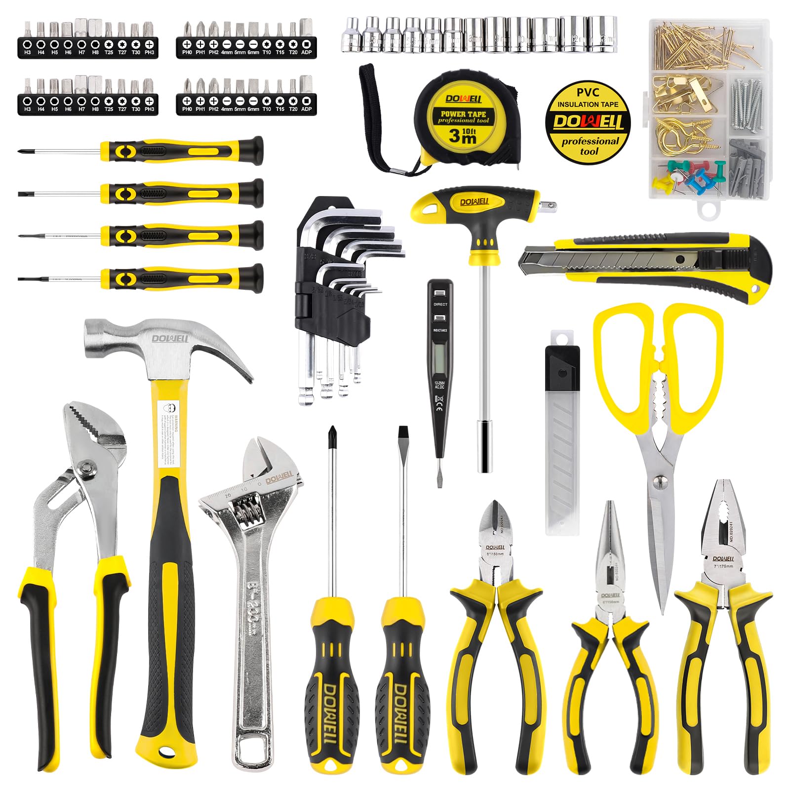 DOWELL tool set sturdy storage case keeps tools organized and portable.