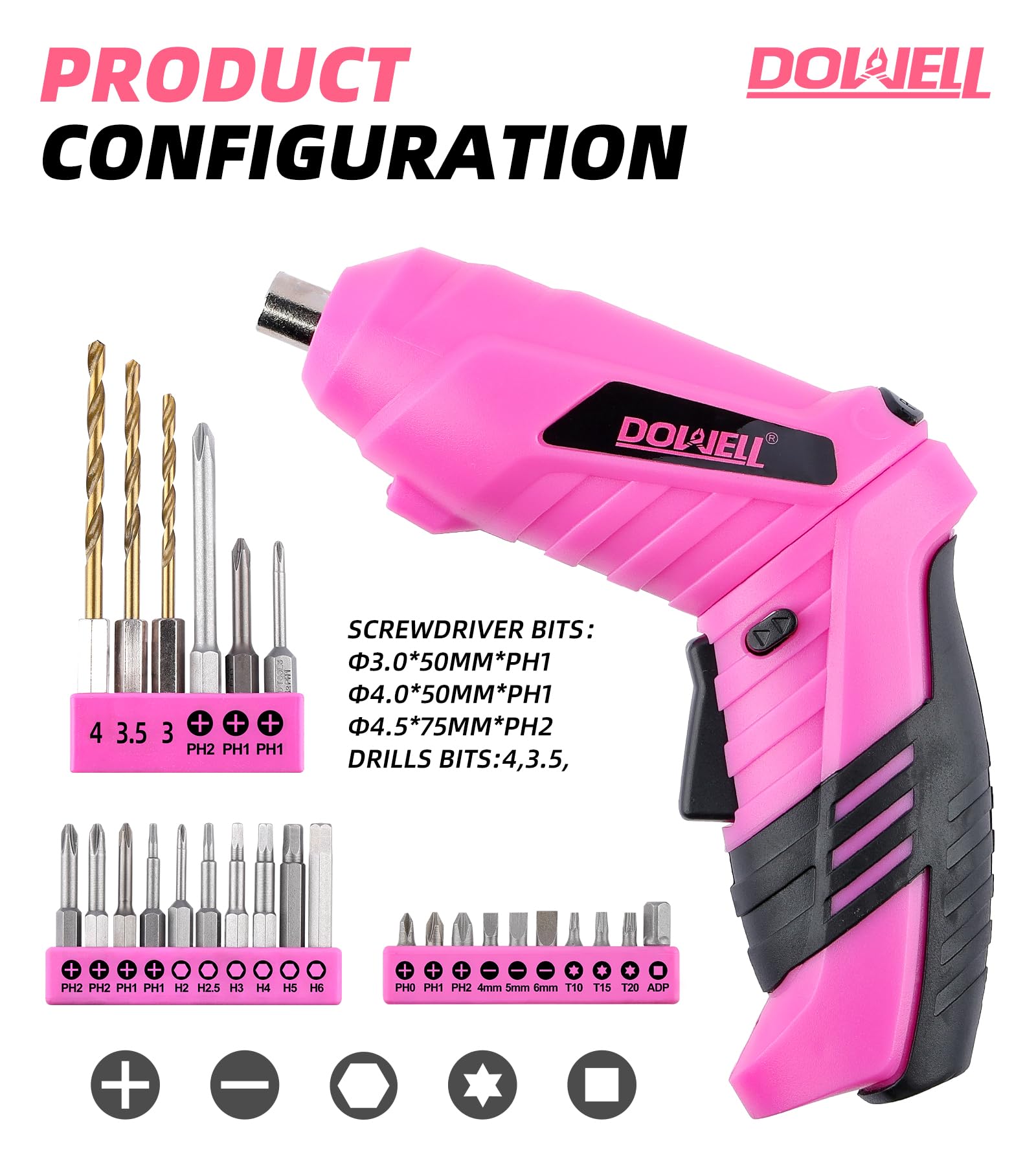 DOWELL USB-rechargeable screwdriver charging via USB for convenient power on the go.