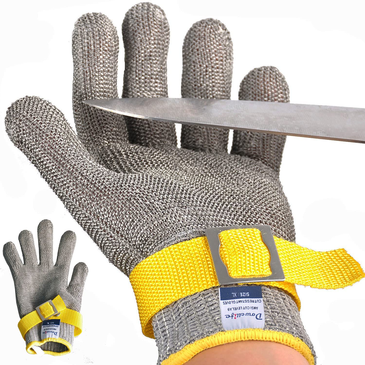Dowellife Level 9 glove close-up of steel mesh for enhanced cut protection.