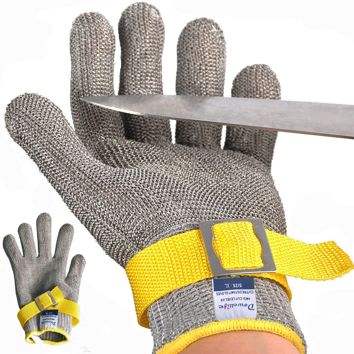 Dowellife Level 9 glove close-up of steel mesh for enhanced cut protection.