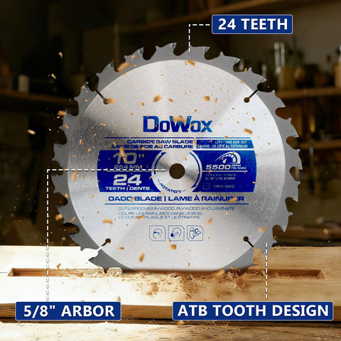 DOWOX 10in carbide dado outer blade pack enables wide setup options.