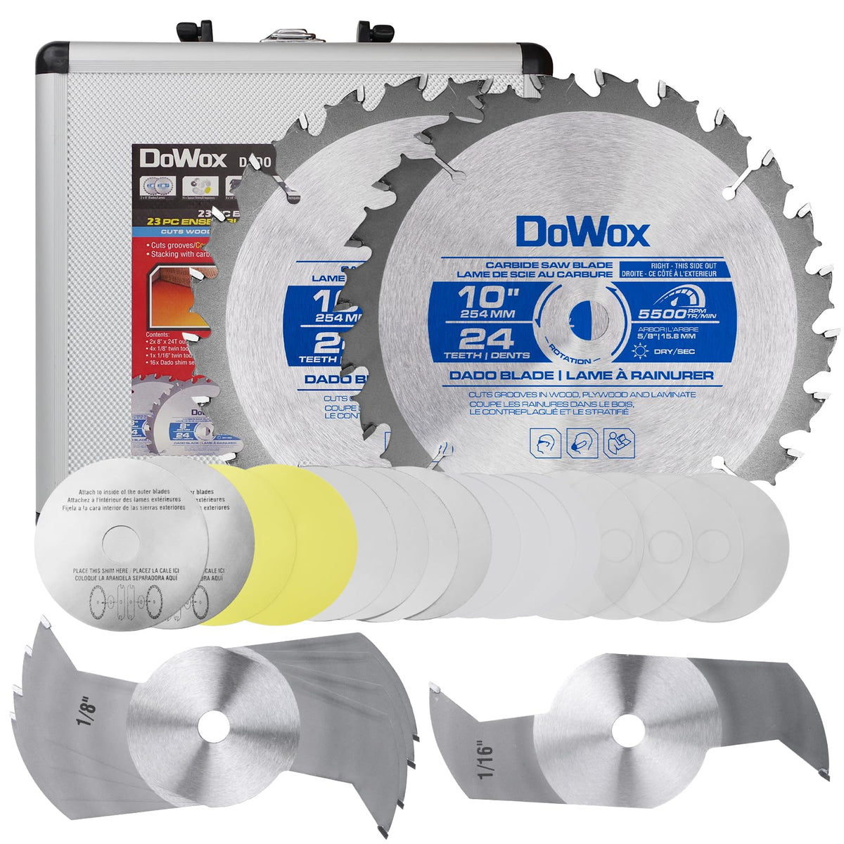 DOWOX 10in carbide dado outer blade for precise stack cuts.