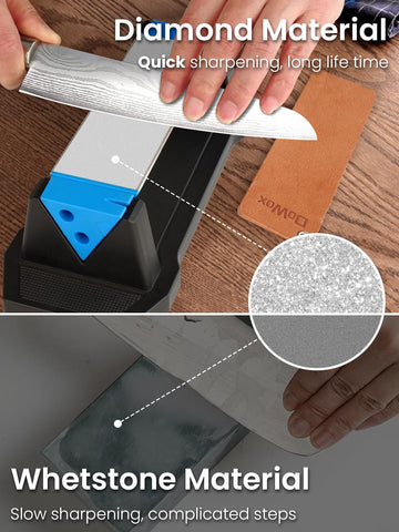Dowox angle guide maintains a consistent sharpening angle for precise results.