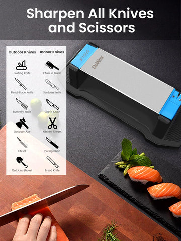 Dowox sharpening setup fits kitchen knives and outdoor tools.