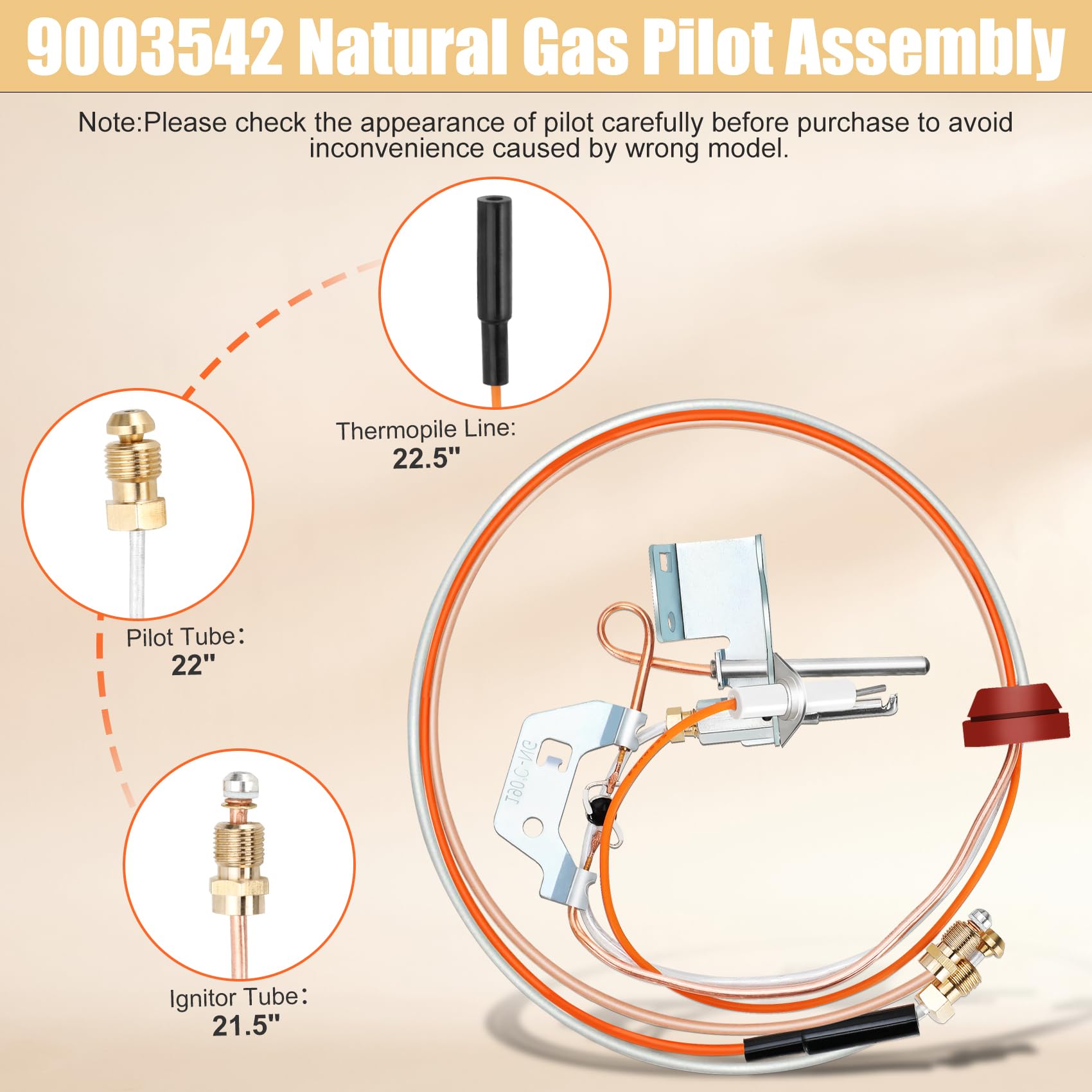Dozont 9003542 includes pilot tube, thermocouple, and igniter for easy replacement.