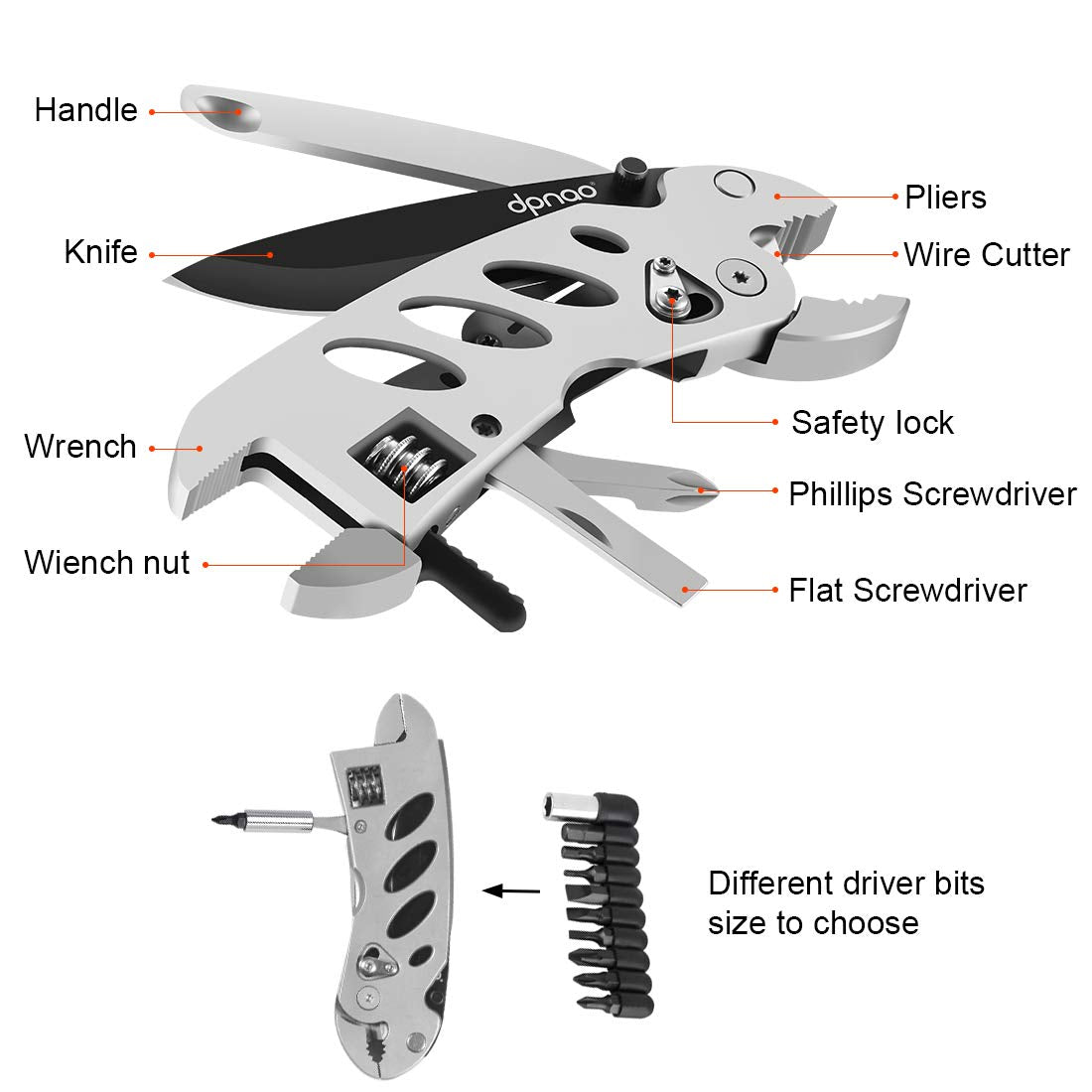 dpnao multitool wrench folding design saves space for easy daily carry.