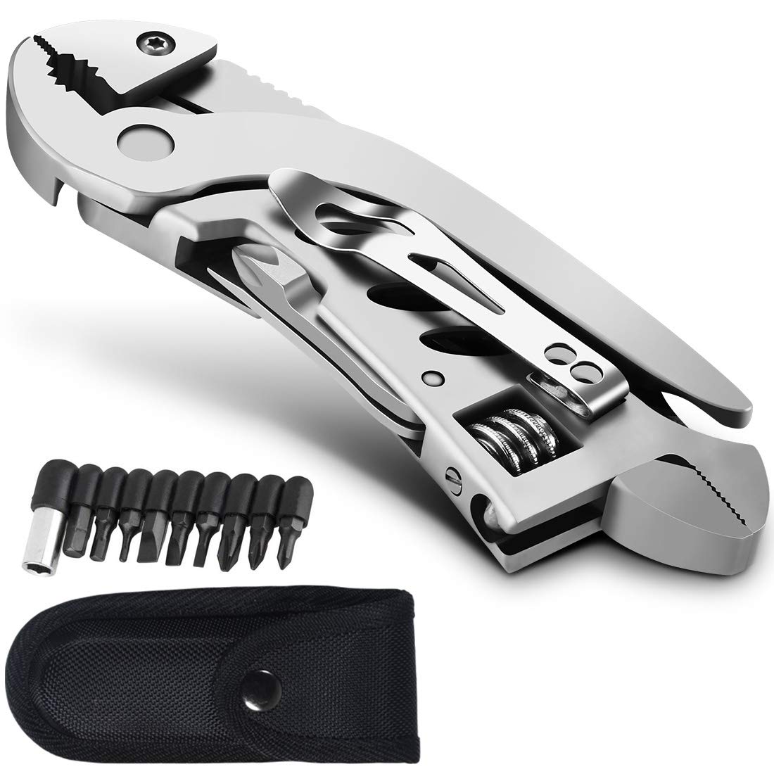 dpnao multitool wrench with pocket clip offers portable convenience for camping and quick fixes.