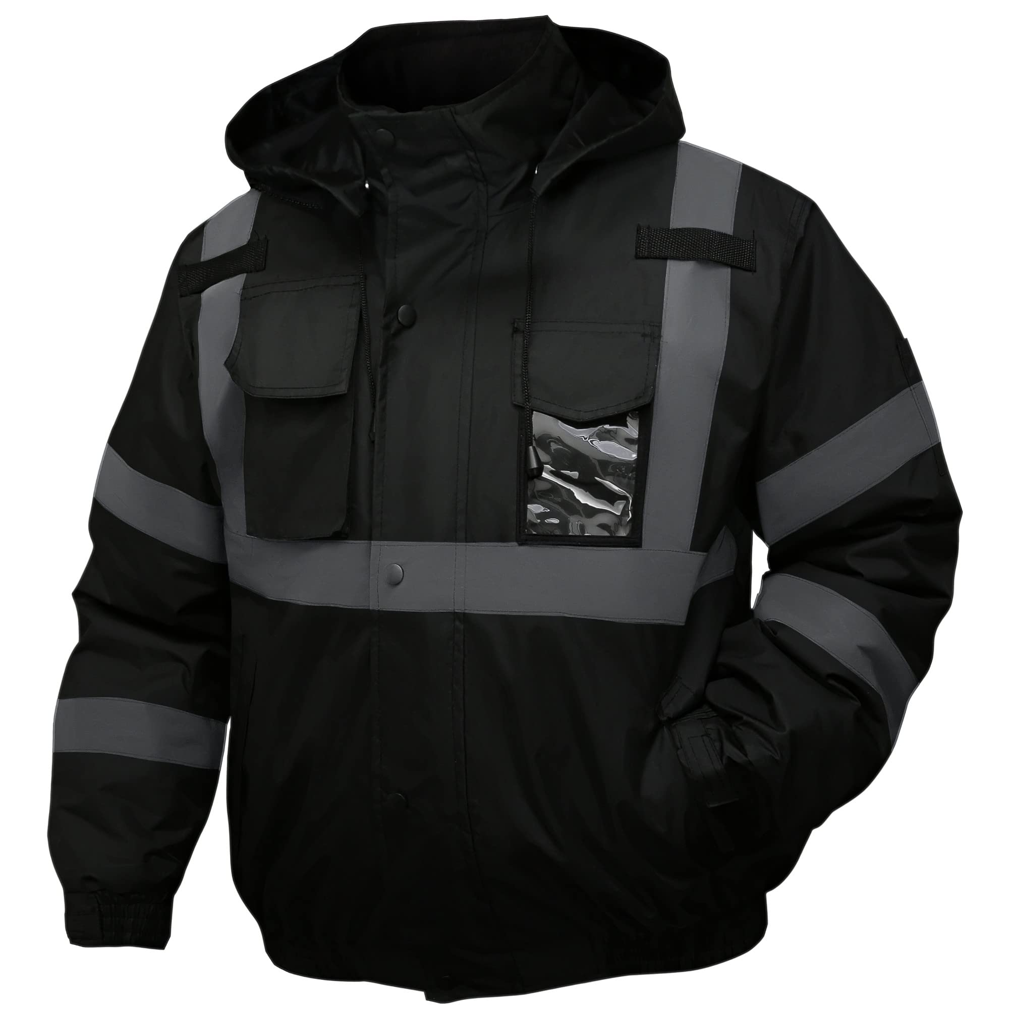 DPSAFETY safety jacket hooded highlights the hooded design for windproof protection on site.