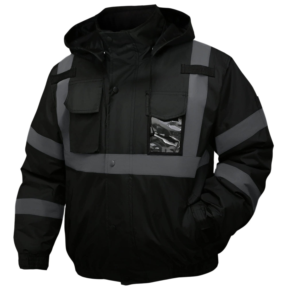 DPSAFETY safety jacket hooded highlights the hooded design for windproof protection on site.