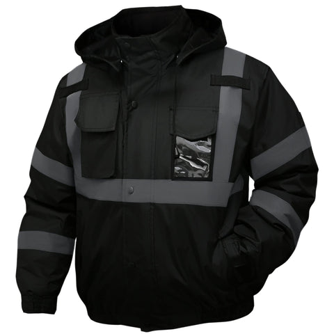 DPSAFETY safety jacket hooded highlights the hooded design for windproof protection on site.