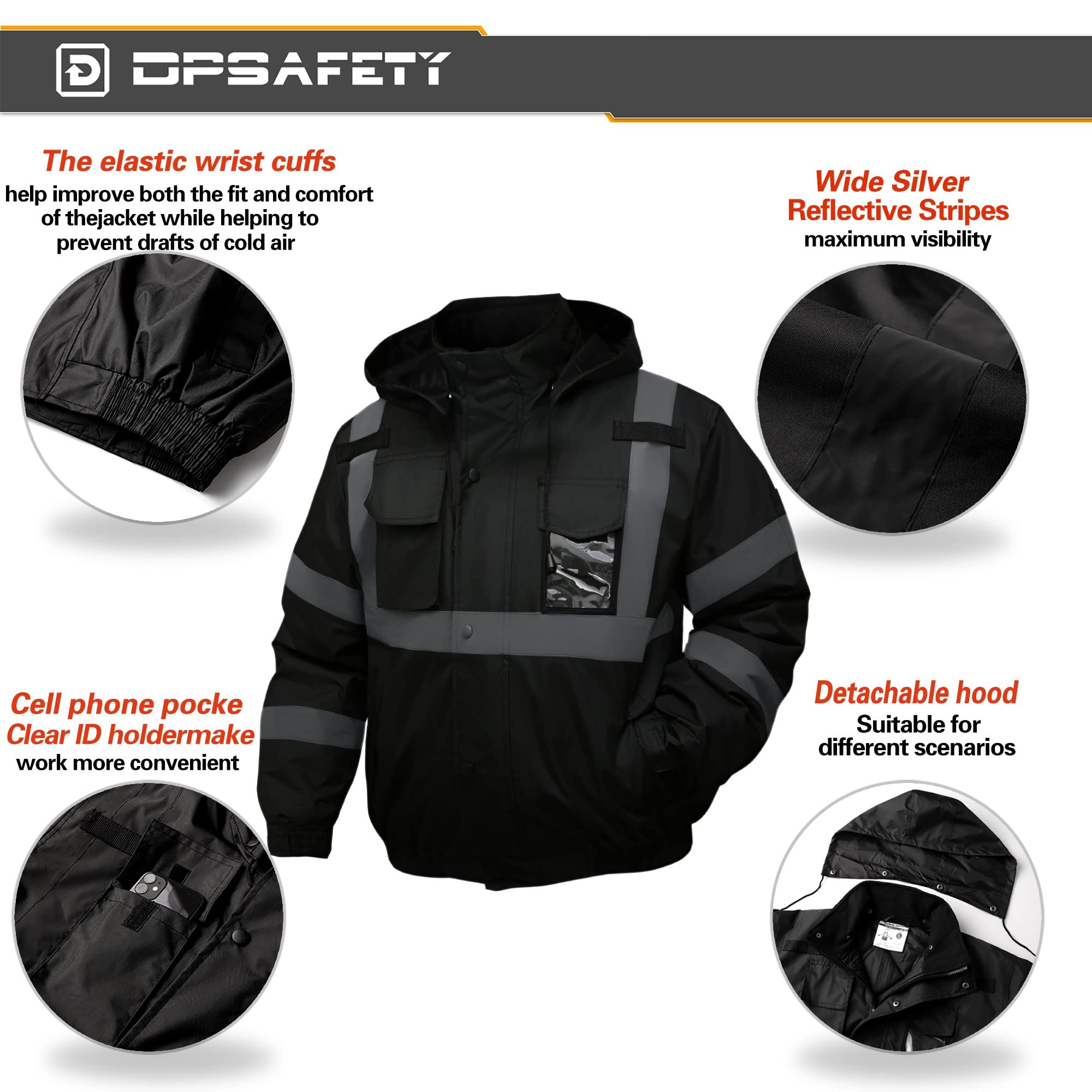 DPSAFETY waterproof fabric texture demonstrates rain-ready performance on job sites.