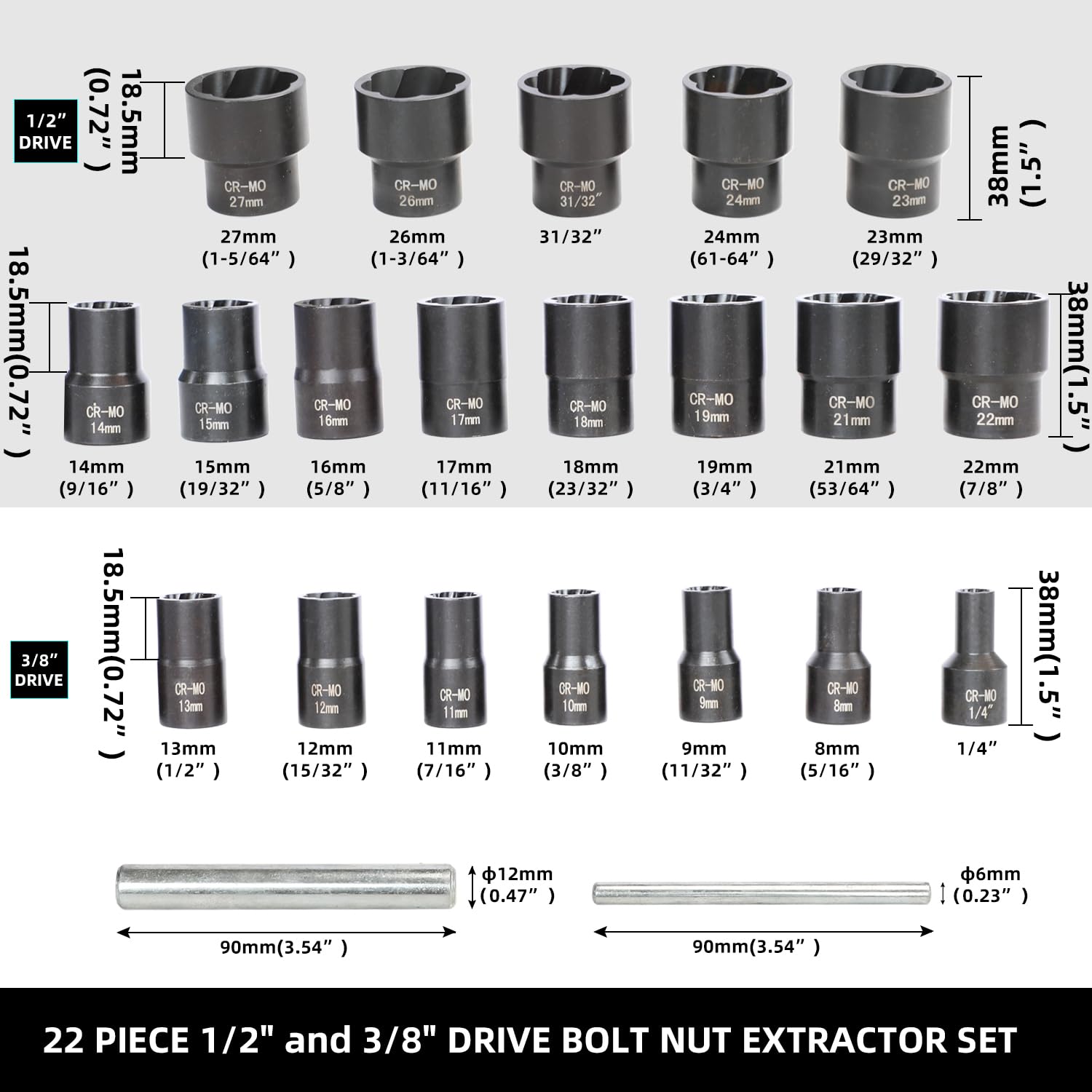 DPTOOL 1/2-inch drive sockets provide strong leverage for tough bolts