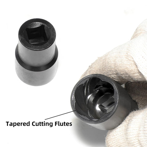 DPTOOL reverse spiral design bites into damaged nuts securely