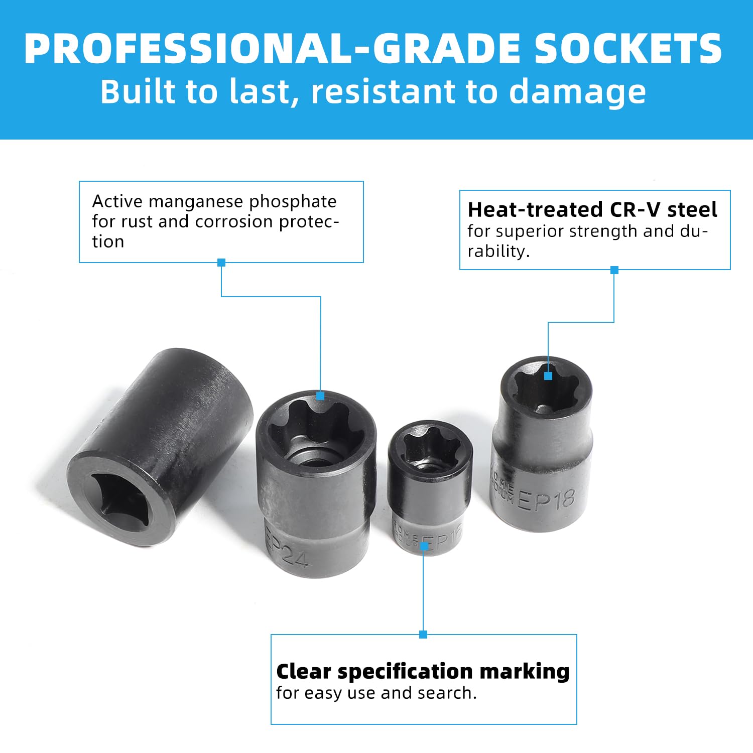 DPTOOL chrome vanadium sockets built for durability