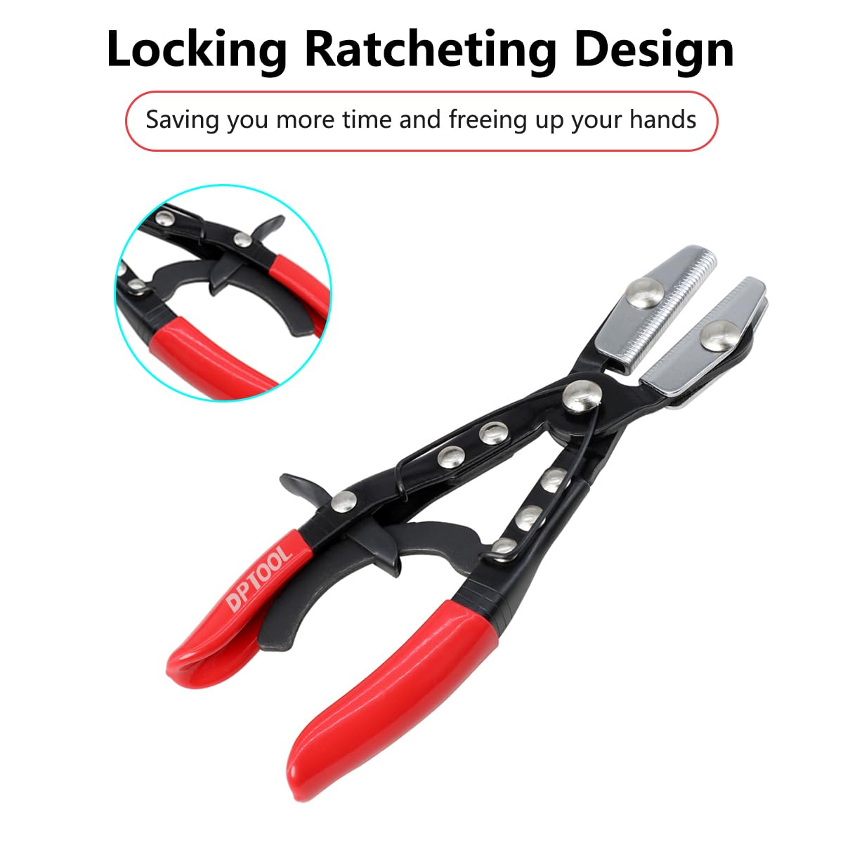 DPTOOL hose pinch-off pliers jaws serrated for stable, parallel clamping