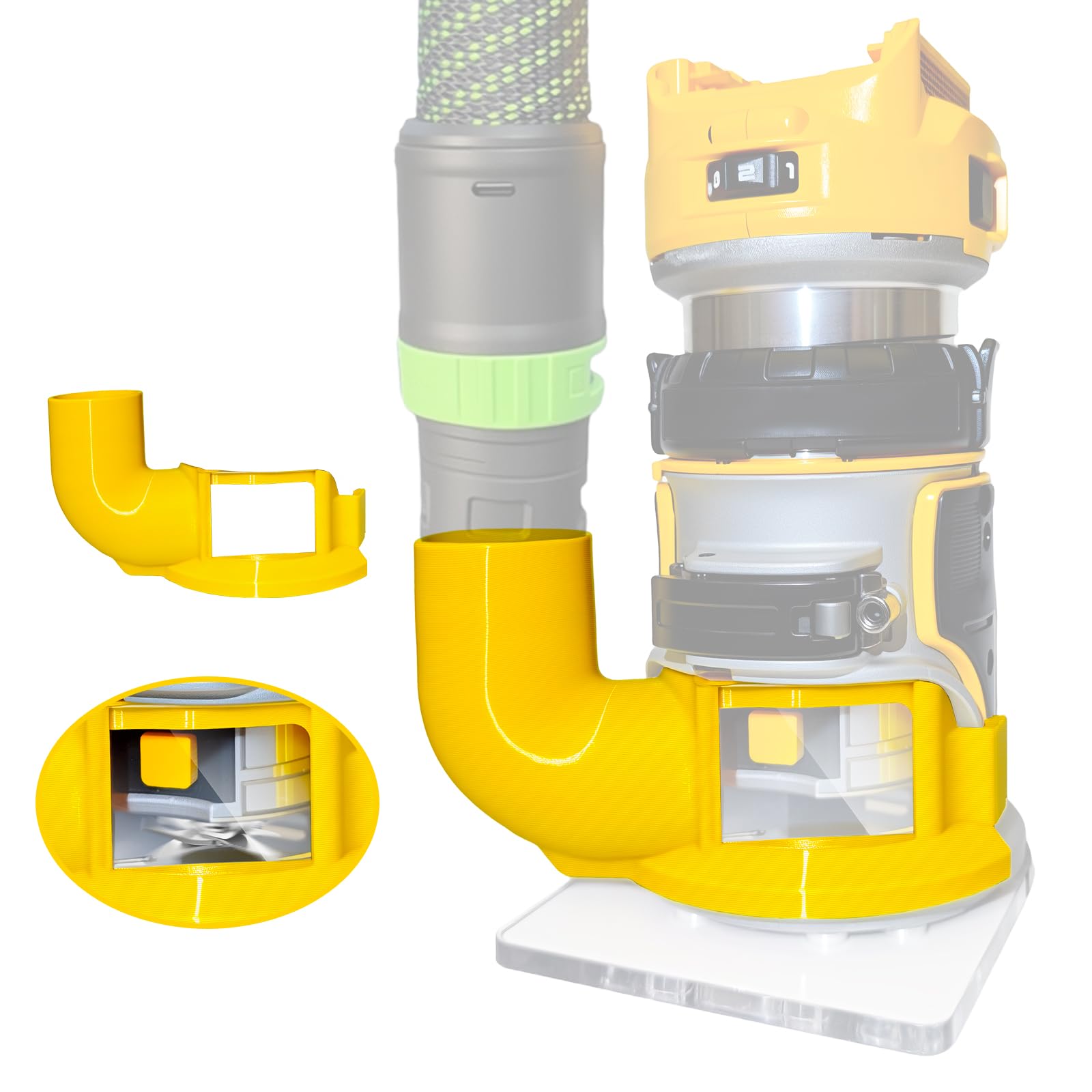DPVPER trim router hose adapter with DCW600 fit for secure dust collection.
