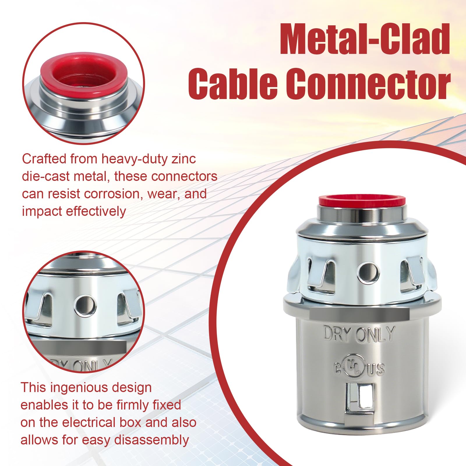 Dpwrrot zinc conduit connectors work with steel and aluminum cables for reliable performance.