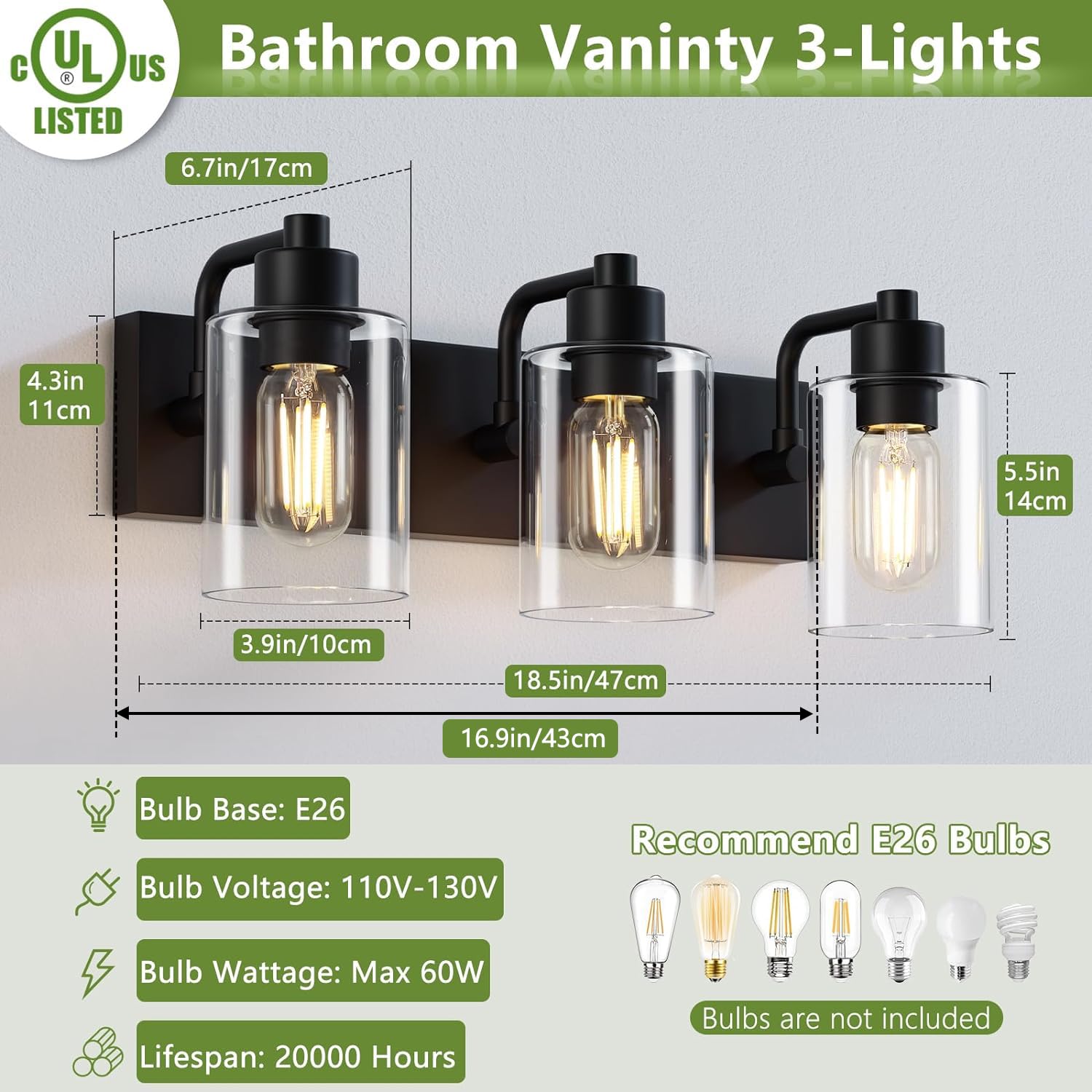 Dpyrrhic clear glass shade wall sconce elevates bathroom decor with crisp light