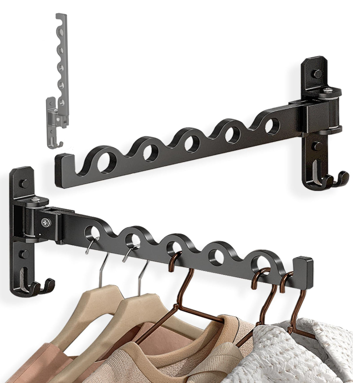 Dr.DJ wall hanger in matte black stores coats neatly, wall-mounted.
