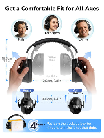 Kid-friendly and adult-friendly fit with comfortable padding from Dr.meter earmuffs.