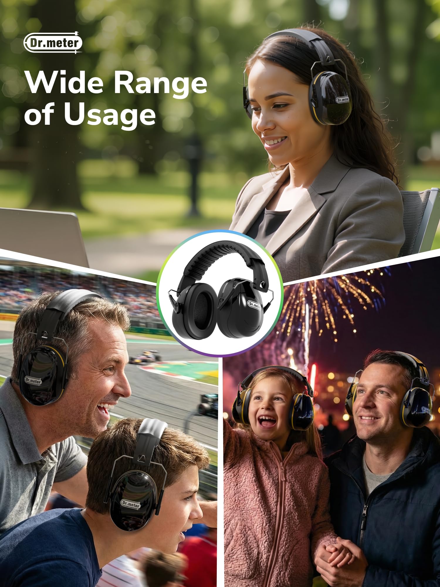 Dr.meter ear muffs suited for fireworks, shooting ranges, and loud events.